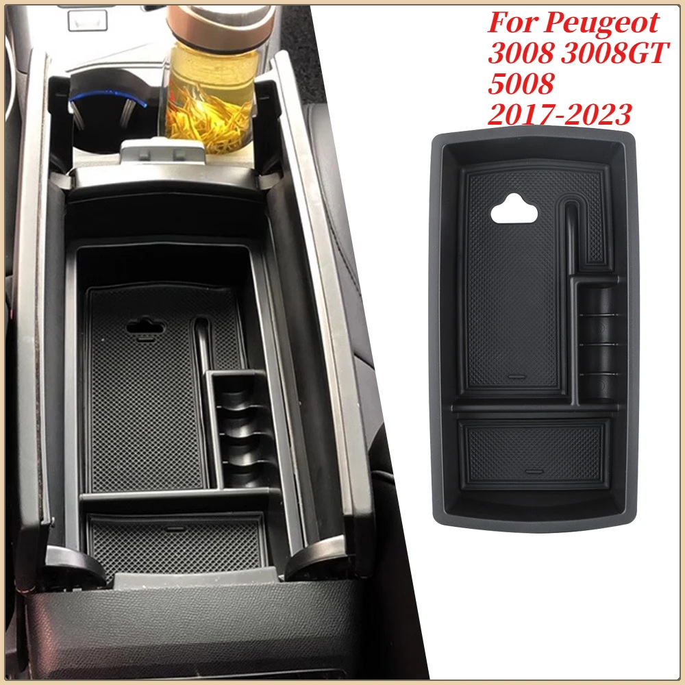 Car Armrest Storage Box for Peugeot 3008 3008GT 5008 2017-2023 Central Console Organizer Tray Container Interior Accessory