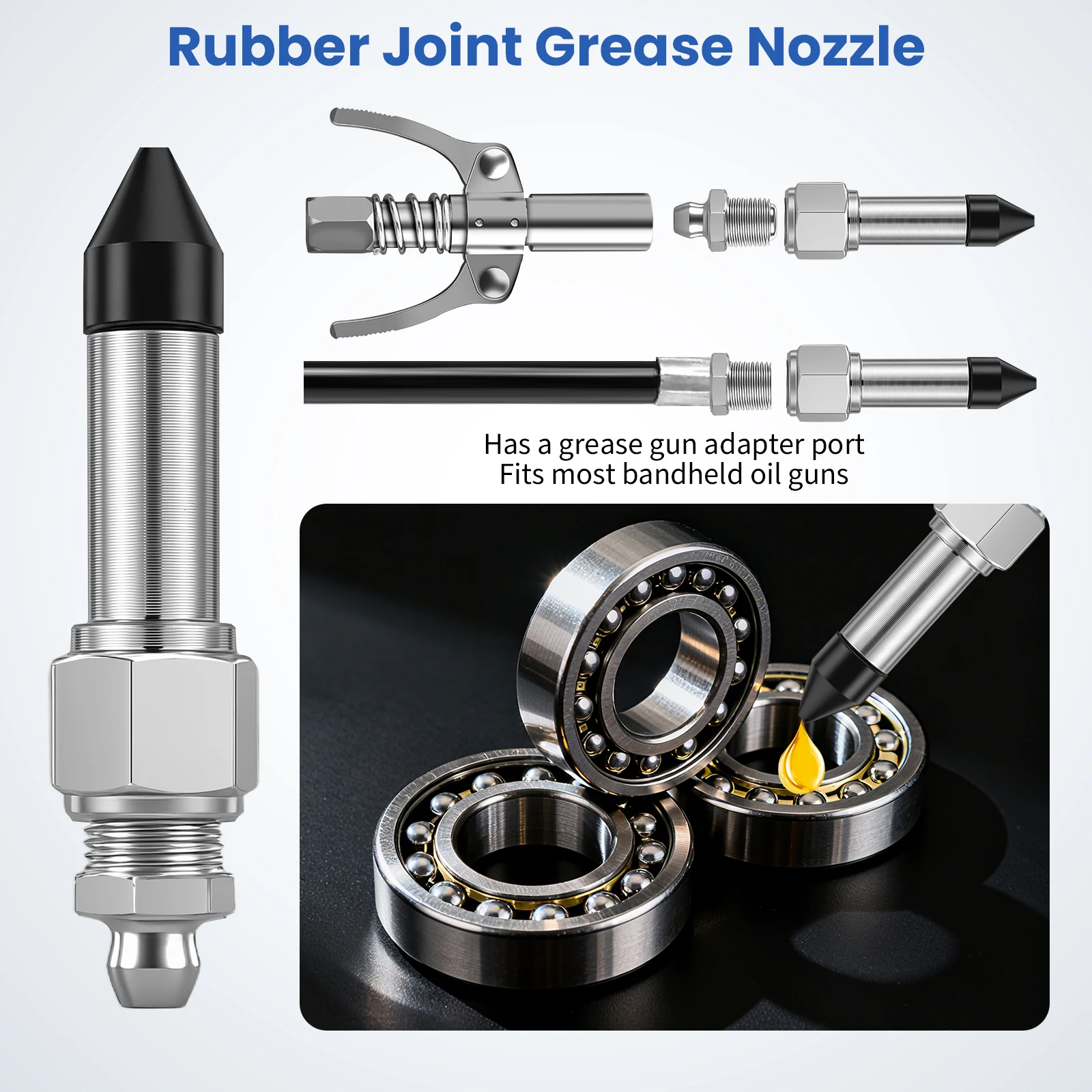 5PCS Grease Gun Needle Accessory Set Dispenser Rubber Coupler Adapter Injector Detachable Nozzles for Narrow Tight Spaces