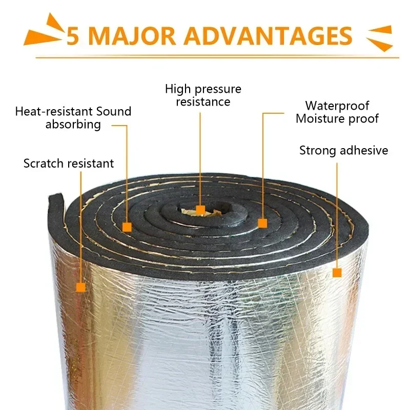 5/10mm Self Adhesive Aluminum Foil Insulation for Cars Sound Heat Proof Pad Fireproof for Engine Hood Door Panel Truck Van