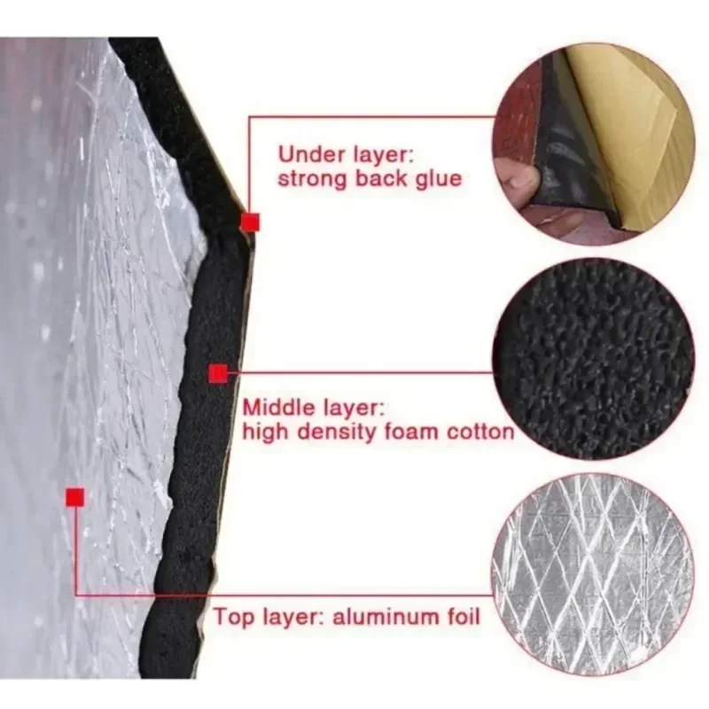 5/10mm Self Adhesive Aluminum Foil Insulation for Cars Sound Heat Proof Pad Fireproof for Engine Hood Door Panel Truck Van