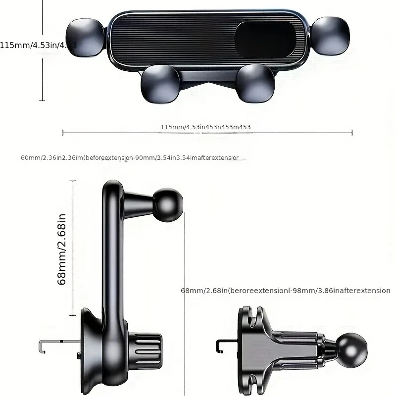 Cellphone Mount Phone Holder Gravity Foldable, 360 ° Rotating Extension Rod, Fits All Cars Vent