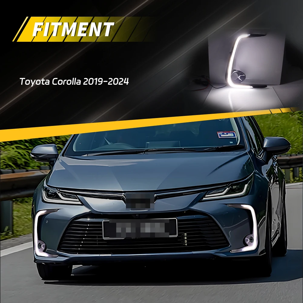 2Pcs Front Turn Signal Light Fog Light Bezel DRL Light Daytime Running Light W/LED For 2019 2020 2021 2022 Toyota Corolla Sedan