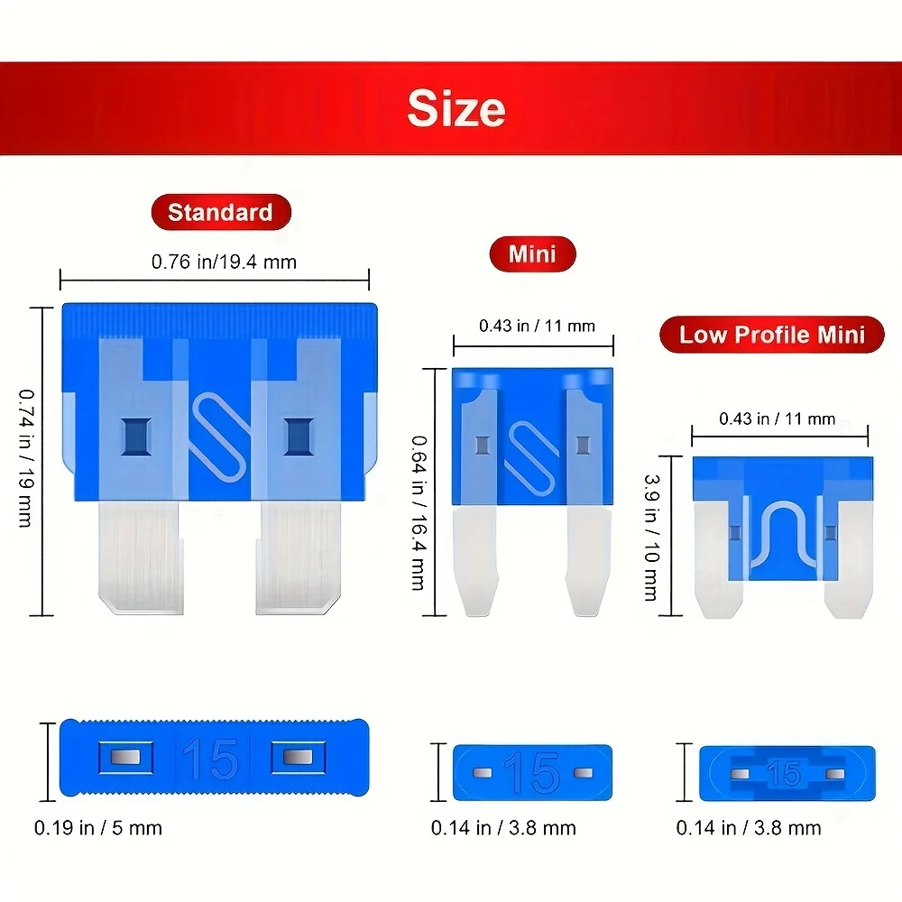 300pcsCarFuse Assortment Kit Mini Standard Micro Fuses 160x Mini 90x Standard 50x Micro with Extractor Tool Aluminum Mixed Color