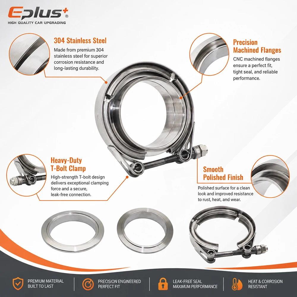 Universal Car 304 Stainless Steel V Band Clamp Turbo Exhaust Pipe Vband Clamp Male Female Flange V Clamp Pipe Connector Kit