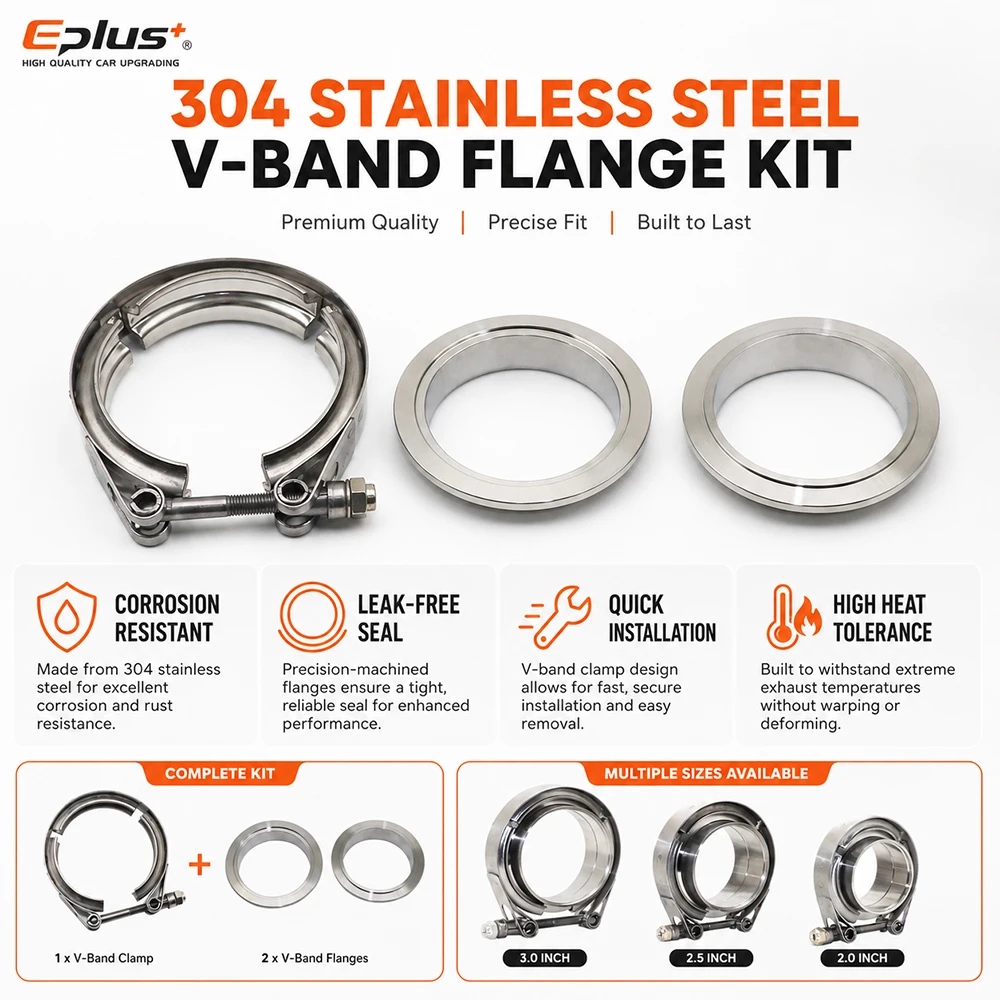 Universal Car 304 Stainless Steel V Band Clamp Turbo Exhaust Pipe Vband Clamp Male Female Flange V Clamp Pipe Connector Kit