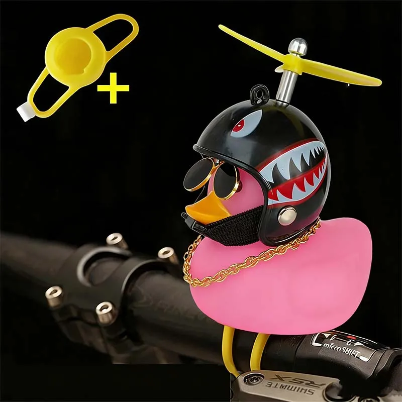 Bicycle Squeaky Duck Bike Horn with Shark Animal Helmet and Propeller Squeaky Bicycle Rubber Ducks Bike Car Dashboard Decoration