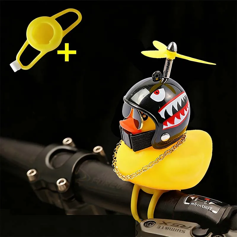 Bicycle Squeaky Duck Bike Horn with Shark Animal Helmet and Propeller Squeaky Bicycle Rubber Ducks Bike Car Dashboard Decoration