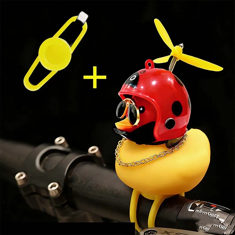 Bicycle Squeaky Duck Bike Horn with Shark Animal Helmet and Propeller Squeaky Bicycle Rubber Ducks Bike Car Dashboard Decoration