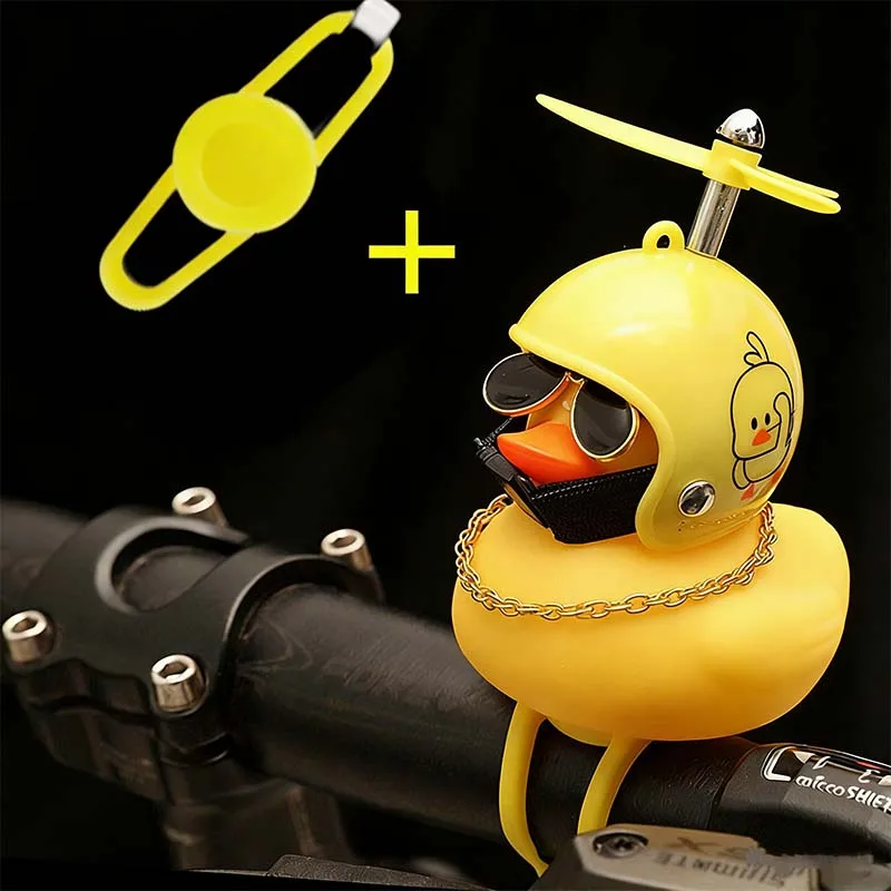 Bicycle Squeaky Duck Bike Horn with Shark Animal Helmet and Propeller Squeaky Bicycle Rubber Ducks Bike Car Dashboard Decoration