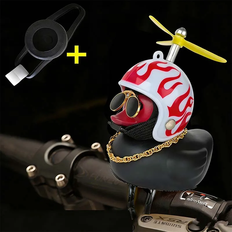 Bicycle Squeaky Duck Bike Horn with Shark Animal Helmet and Propeller Squeaky Bicycle Rubber Ducks Bike Car Dashboard Decoration