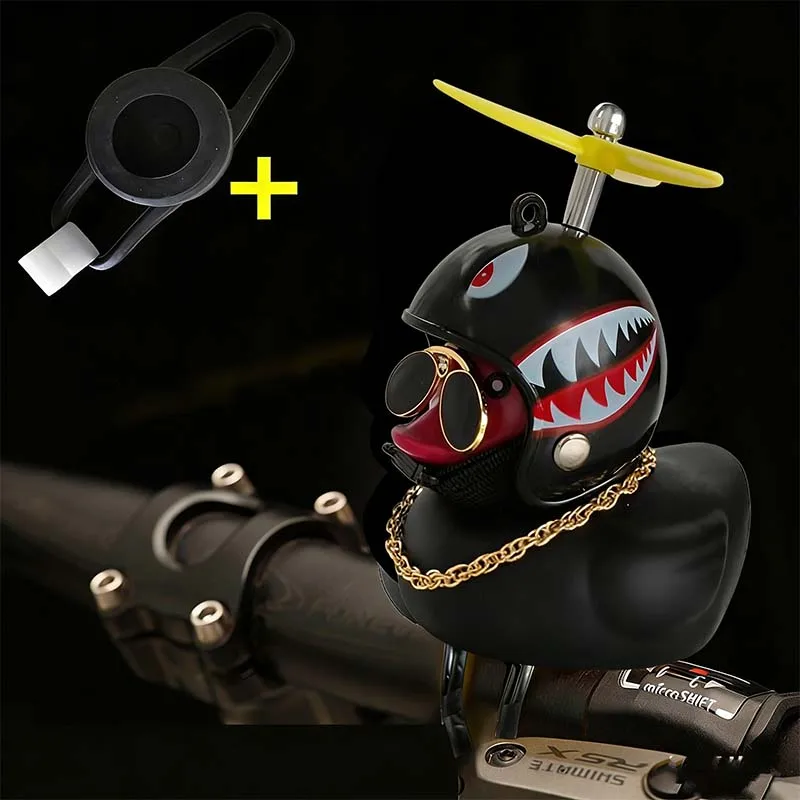 Bicycle Squeaky Duck Bike Horn with Shark Animal Helmet and Propeller Squeaky Bicycle Rubber Ducks Bike Car Dashboard Decoration
