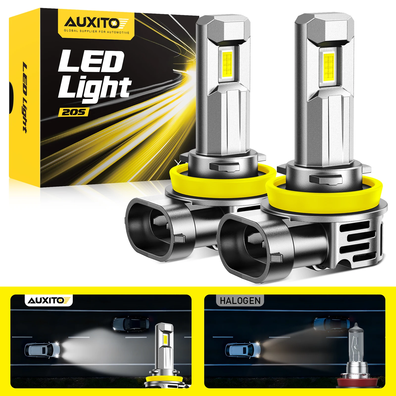AUXITO 2Pcs Canbus H8 H11 LED Headlights 30000LM Super Bright 9005 HB3 9006 HB4 9012 HIR2 Led Lamp with Turbo Fan