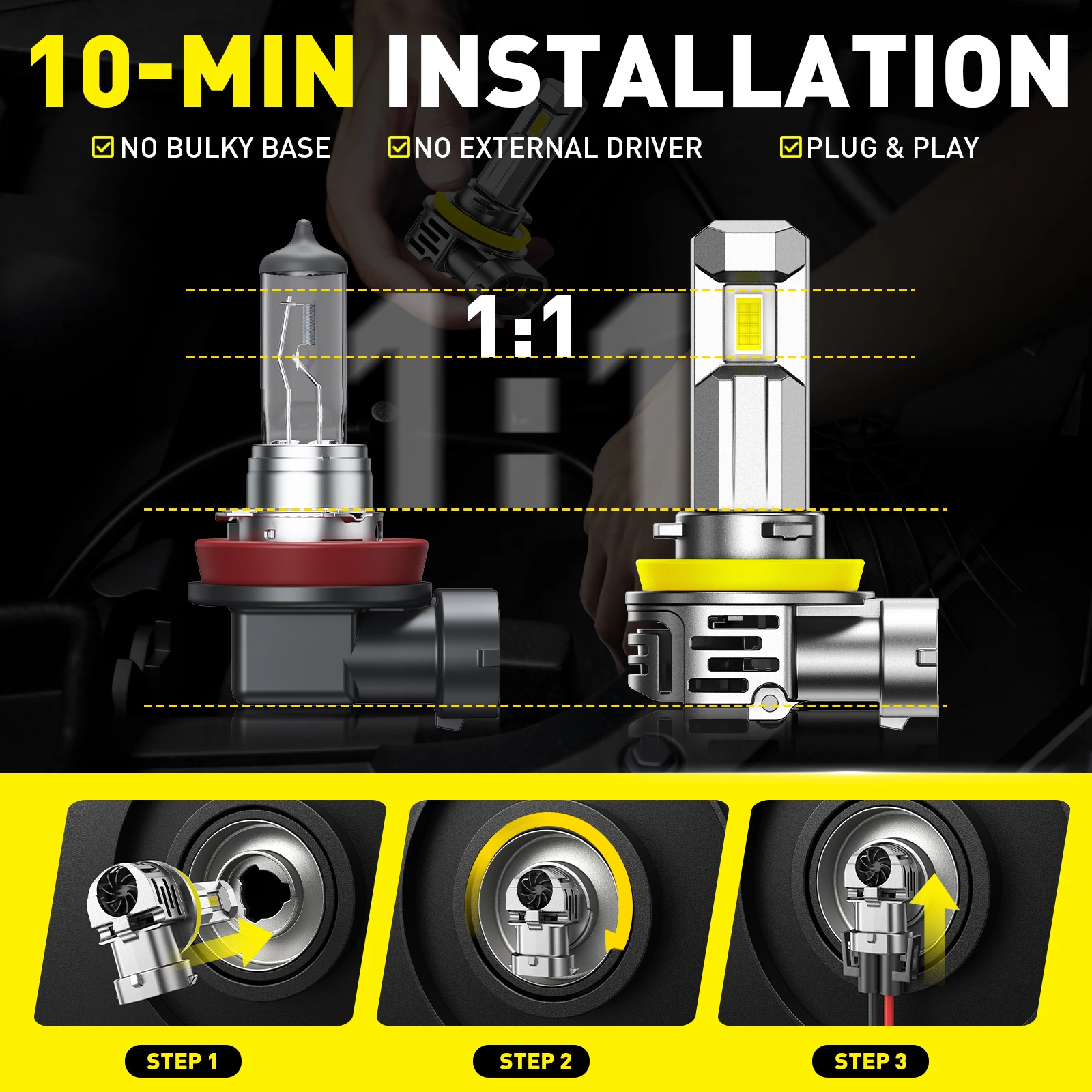 AUXITO 2Pcs Canbus H8 H11 LED Headlights 30000LM Super Bright 9005 HB3 9006 HB4 9012 HIR2 Led Lamp with Turbo Fan
