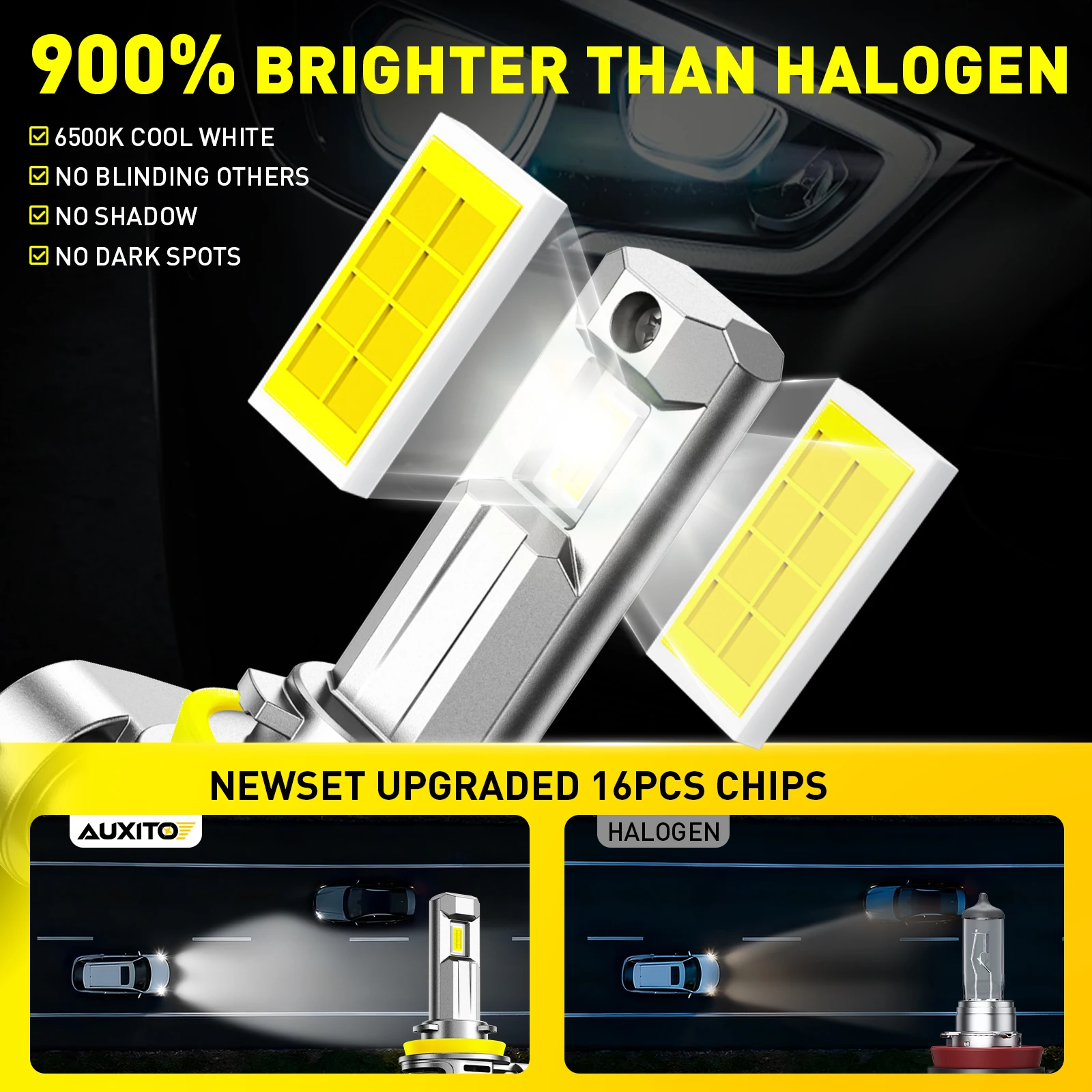 AUXITO 2Pcs Canbus H8 H11 LED Headlights 30000LM Super Bright 9005 HB3 9006 HB4 9012 HIR2 Led Lamp with Turbo Fan