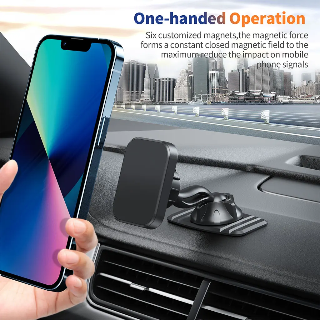 Mini Magnetic Car Phone Holder Dashboard Swivel Mount with Strong Adhesive Base Universal Sticky Stand for All Mobile Cell Phone