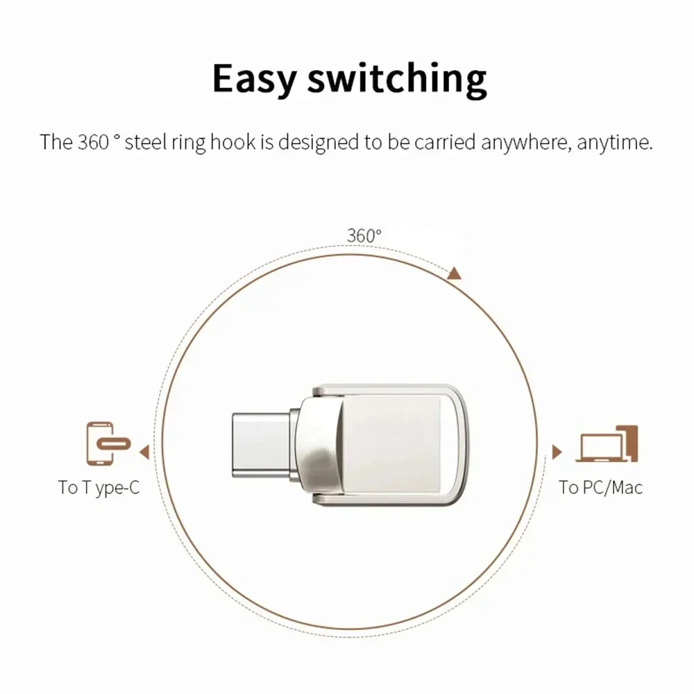 U Disk 2TB Metal Pendrive USB3.2 Type-C Interface Mobile Phone Computer Mutual Transmission Flash Drive 1TB USB Memory Large Cap