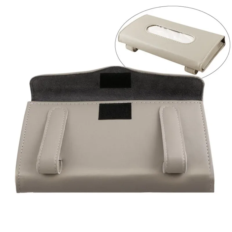 1PC Tissue Box PU Leather Car Sun Visor Hanging Holder Car Tissue Boxes Auto Interior Storage Decoration Accessories