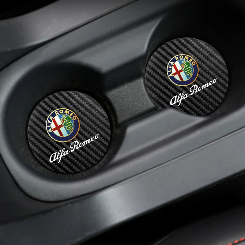 2Pcs Car Coasters Water Cup Mats Waterproof Slot Pads For Alfa Romeo 156 159 147 4C 8C 166 Giulia Giulietta Mito Spider Tonale