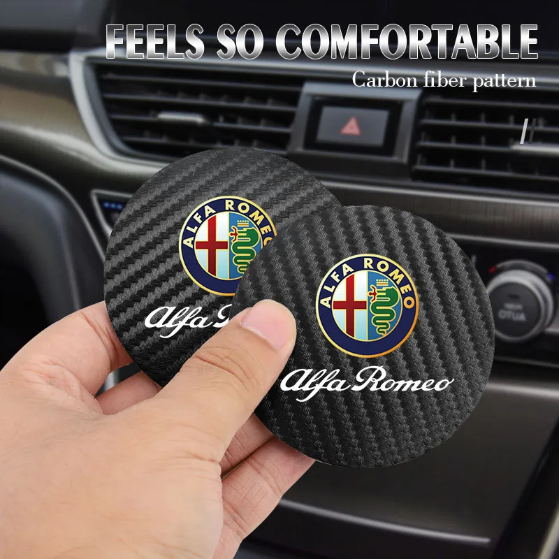 2Pcs Car Coasters Water Cup Mats Waterproof Slot Pads For Alfa Romeo 156 159 147 4C 8C 166 Giulia Giulietta Mito Spider Tonale
