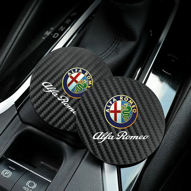 2Pcs Car Coasters Water Cup Mats Waterproof Slot Pads For Alfa Romeo 156 159 147 4C 8C 166 Giulia Giulietta Mito Spider Tonale