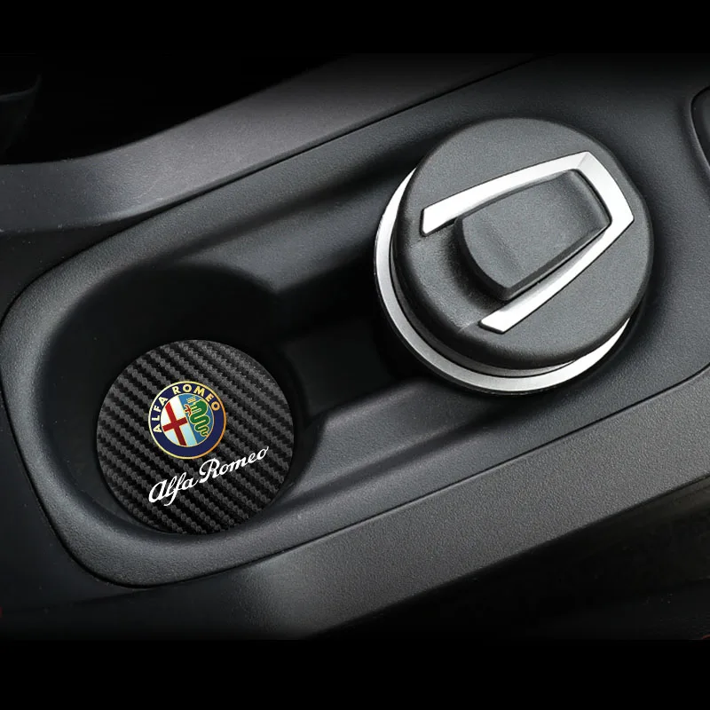 2Pcs Car Coasters Water Cup Mats Waterproof Slot Pads For Alfa Romeo 156 159 147 4C 8C 166 Giulia Giulietta Mito Spider Tonale