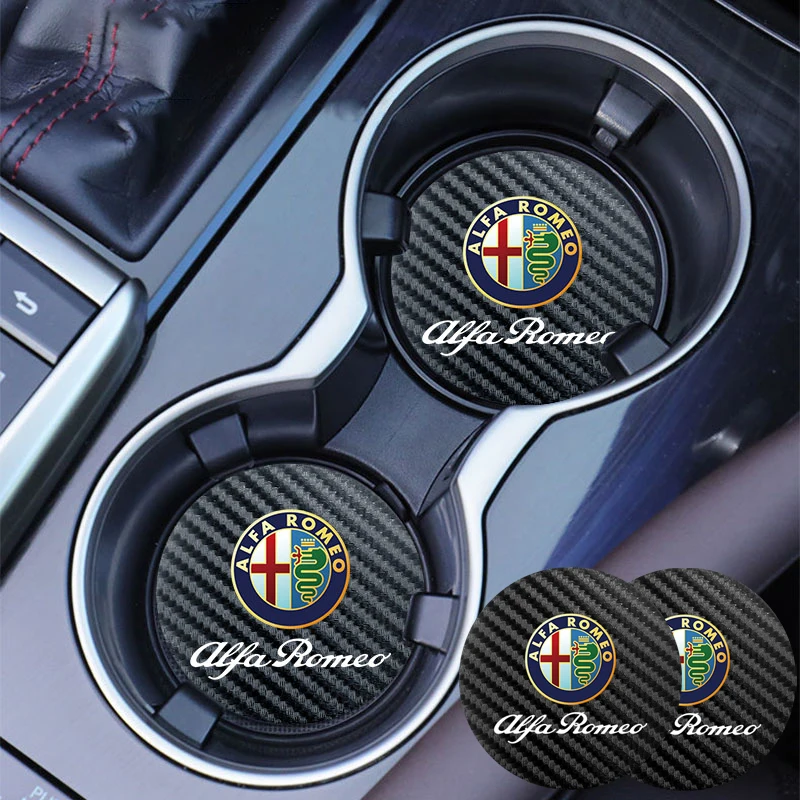 2Pcs Car Coasters Water Cup Mats Waterproof Slot Pads For Alfa Romeo 156 159 147 4C 8C 166 Giulia Giulietta Mito Spider Tonale
