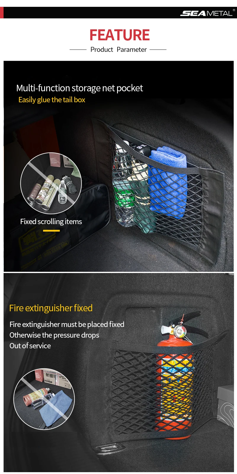 BLALION Car Trunk Storage Bag Nylon Mesh Nets Auto Trunk Rear Organizer Elastic String Luggage Holder Pocket Car Stowing Tidying