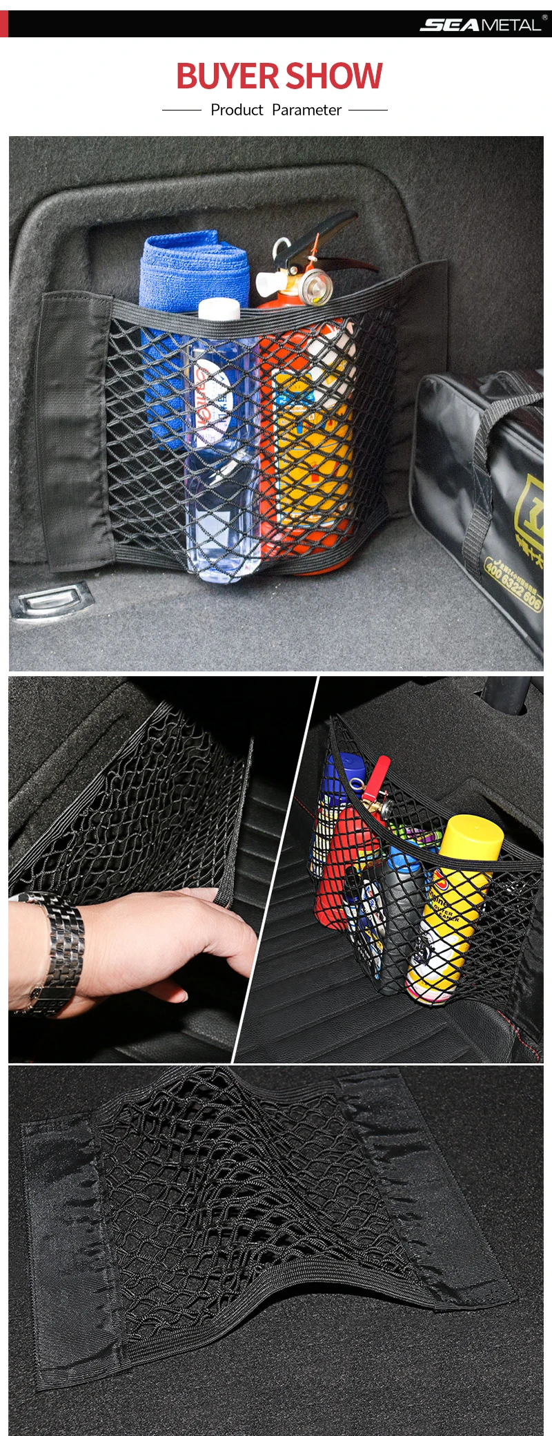BLALION Car Trunk Storage Bag Nylon Mesh Nets Auto Trunk Rear Organizer Elastic String Luggage Holder Pocket Car Stowing Tidying