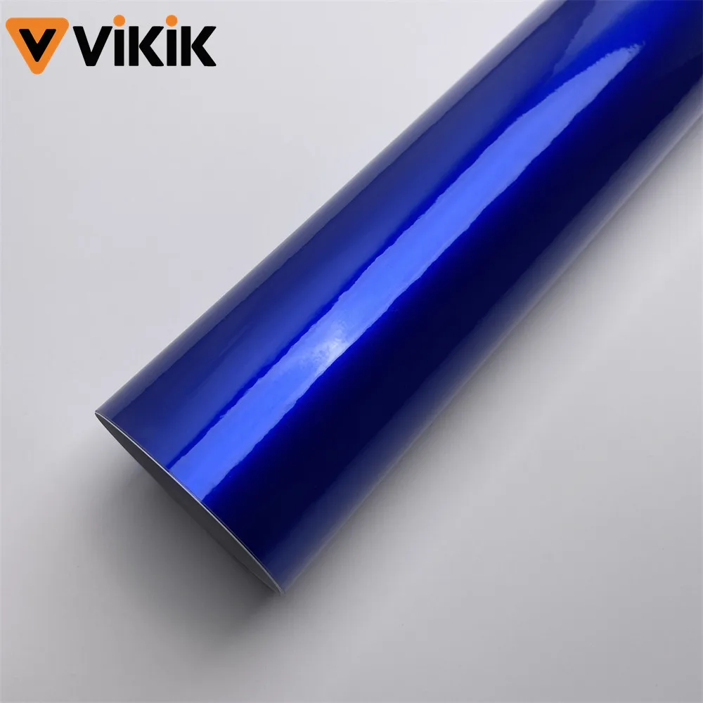 Ultra Glossy Blue Metallic Vinyl Wrap Film Roll with Air Release Self Adhesive Car Motorcycle DIY Decal Sticker