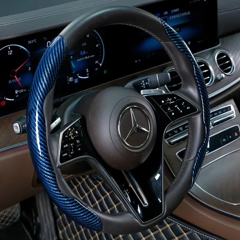 Car Universal 38cm Carbon Fiber Car Steering Wheel Cover Non-slip Card Cover Auto Steering Wheel Handle Booster Protective Cover