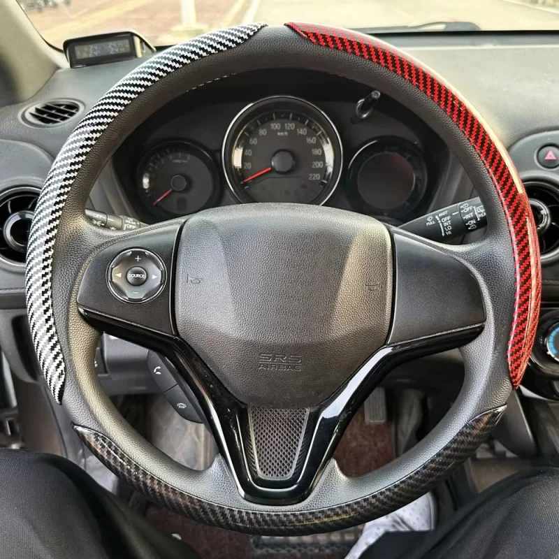 Car Universal 38cm Carbon Fiber Car Steering Wheel Cover Non-slip Card Cover Auto Steering Wheel Handle Booster Protective Cover