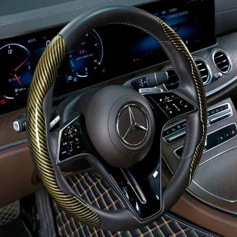 Car Universal 38cm Carbon Fiber Car Steering Wheel Cover Non-slip Card Cover Auto Steering Wheel Handle Booster Protective Cover