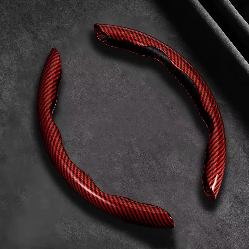 Car Universal 38cm Carbon Fiber Car Steering Wheel Cover Non-slip Card Cover Auto Steering Wheel Handle Booster Protective Cover