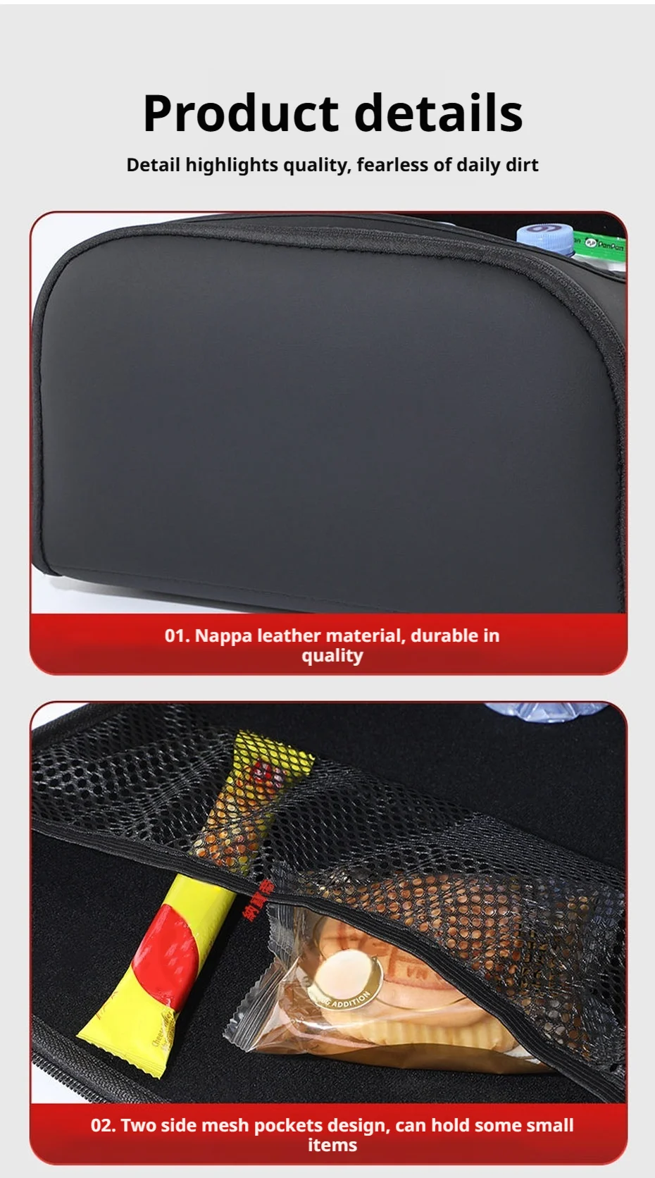 SEAMETAL Large Capacity Car Seat Organizer Universal Portable Storage Bag Zipper Side Opening Design Wear-Resistant Pu Leather