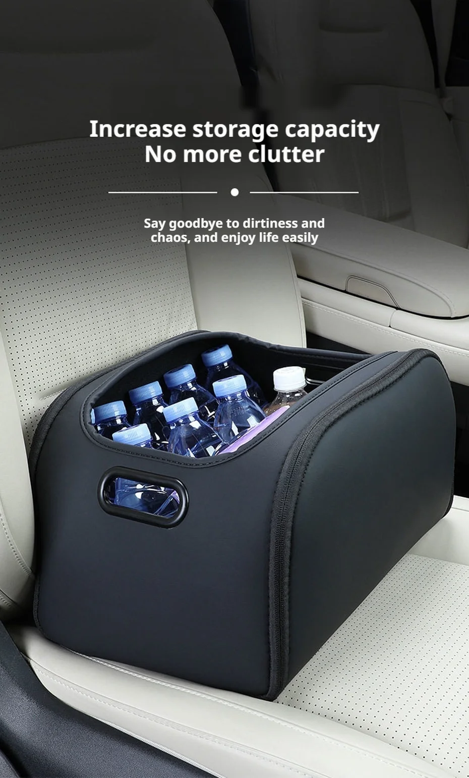 SEAMETAL Large Capacity Car Seat Organizer Universal Portable Storage Bag Zipper Side Opening Design Wear-Resistant Pu Leather