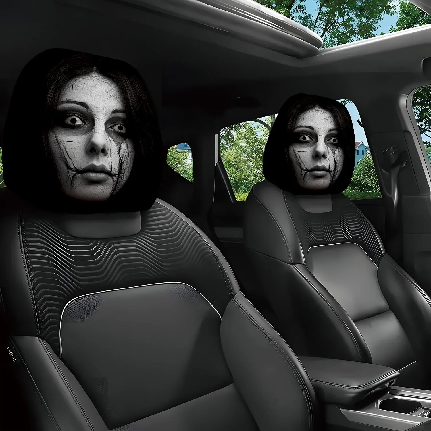 Set of 2 Car Headrest Covers: Perfect for Daily Commutes   Features Quirky Ghosts,