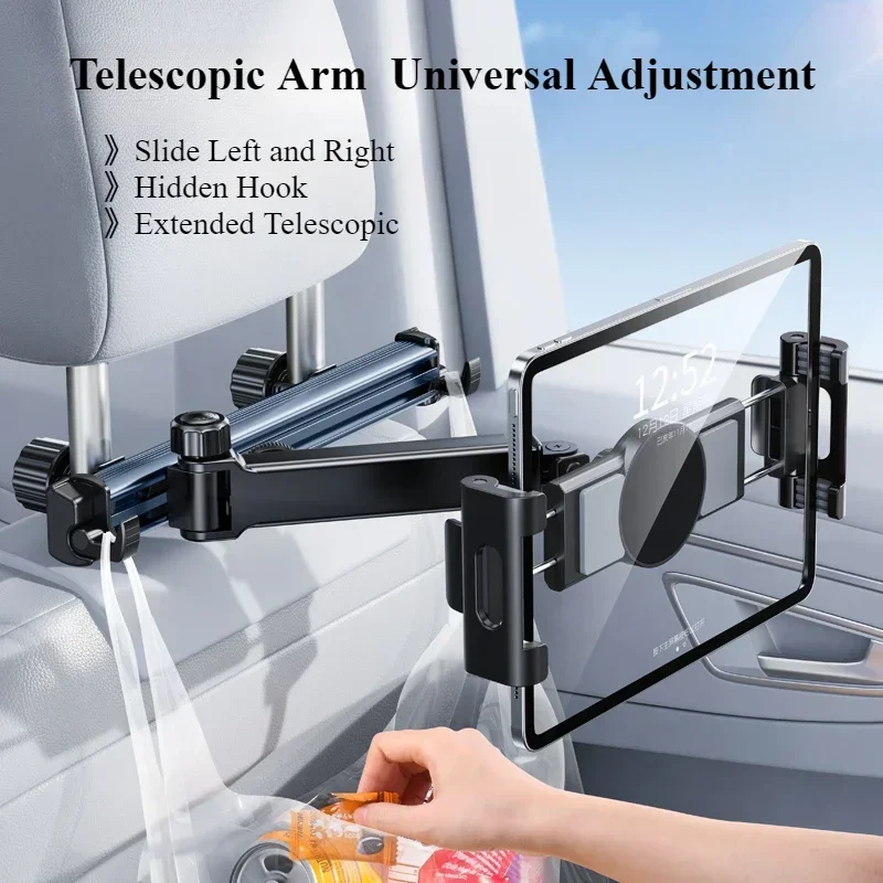 Hipacool Telescopic Car Phone Holder Tablet Seat Back Stand Headrest Adjustable Magneitc Car Tablet Bracket for 5.6-11.8“Device