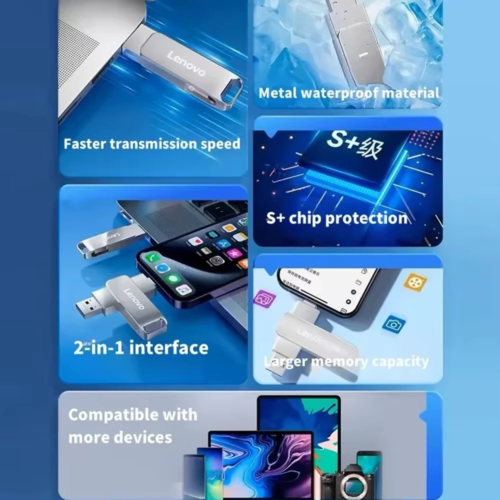 Lenovo USB3.2 USB Flash Drive 512GB OTG Pen Drive High Speed Type-C Flash Disk Real Capacity Metal Pendrive For Phone Computer
