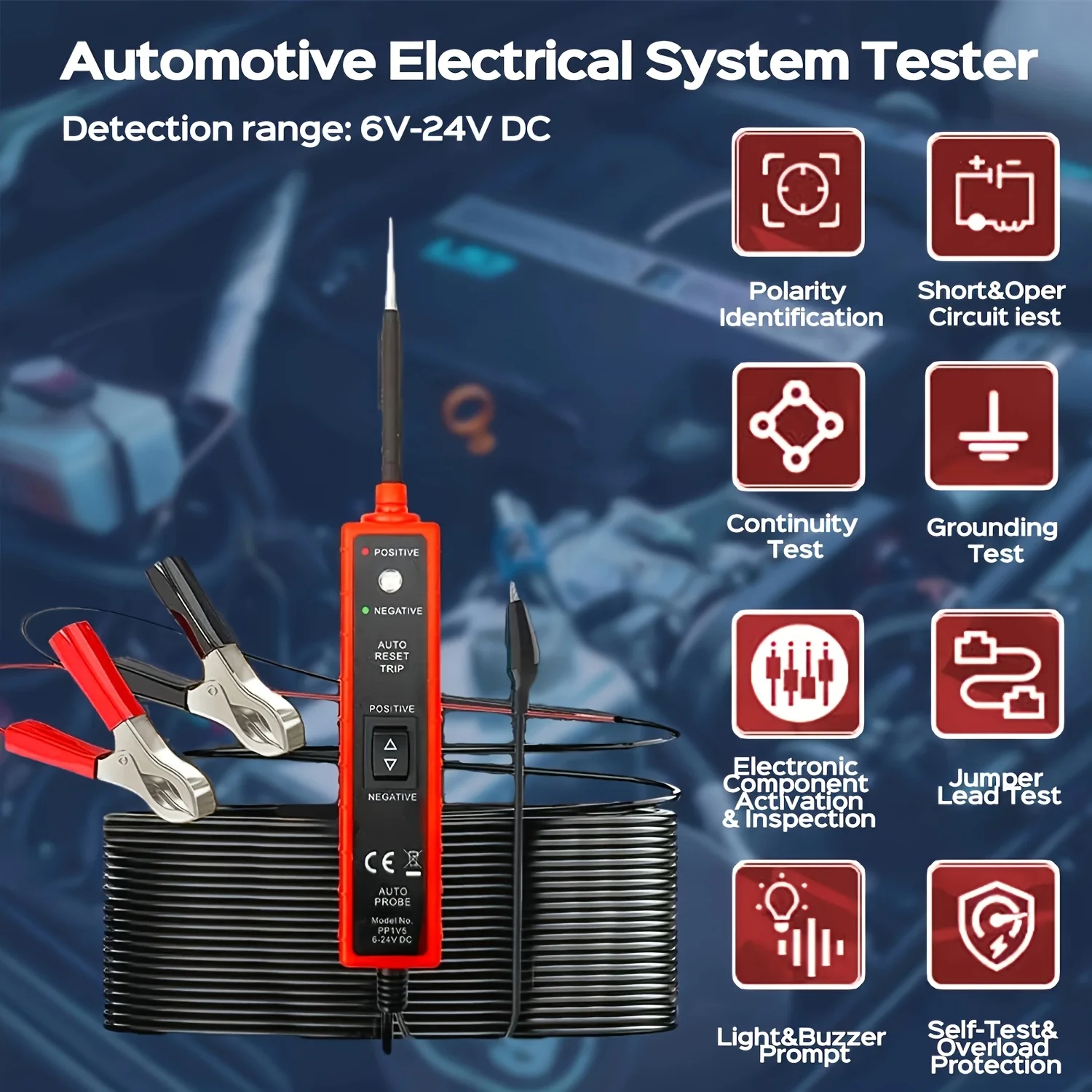Power Circuit Probe Tester, 6-24V Dc Automotive Test Light, 12-Volt Circuit Tester with 13-Foot Lead Wire, Circuit Breaker Finder, for Continuity Testing of Cars, Suvs, and Trucks