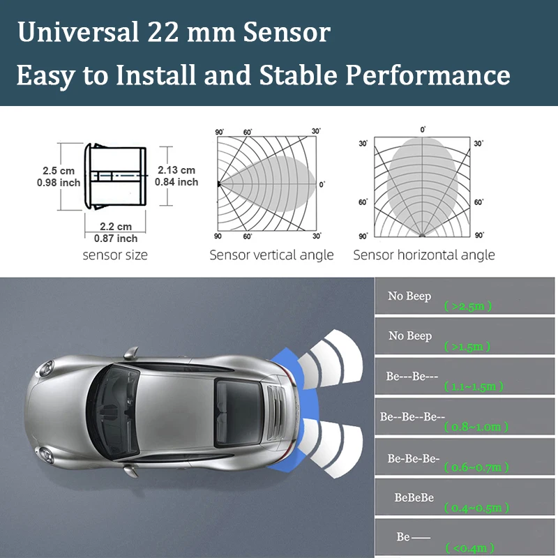 Hippcron Car Parking Sensors Parking Kit Display 22mm 4 Sensors Backlight Reverse Backup Radar Monitoring System 8 Colors