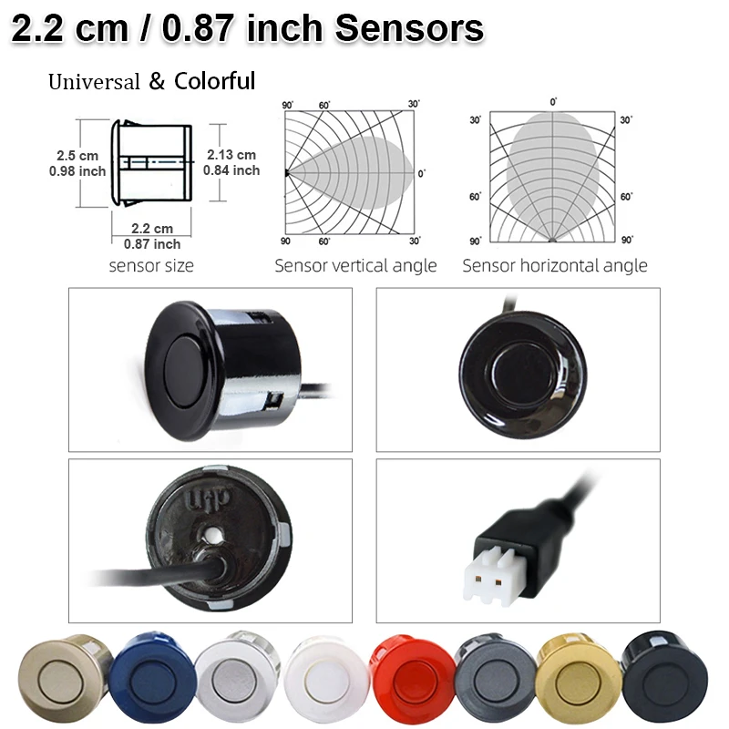 Hippcron Car Parking Sensors Parking Kit Display 22mm 4 Sensors Backlight Reverse Backup Radar Monitoring System 8 Colors