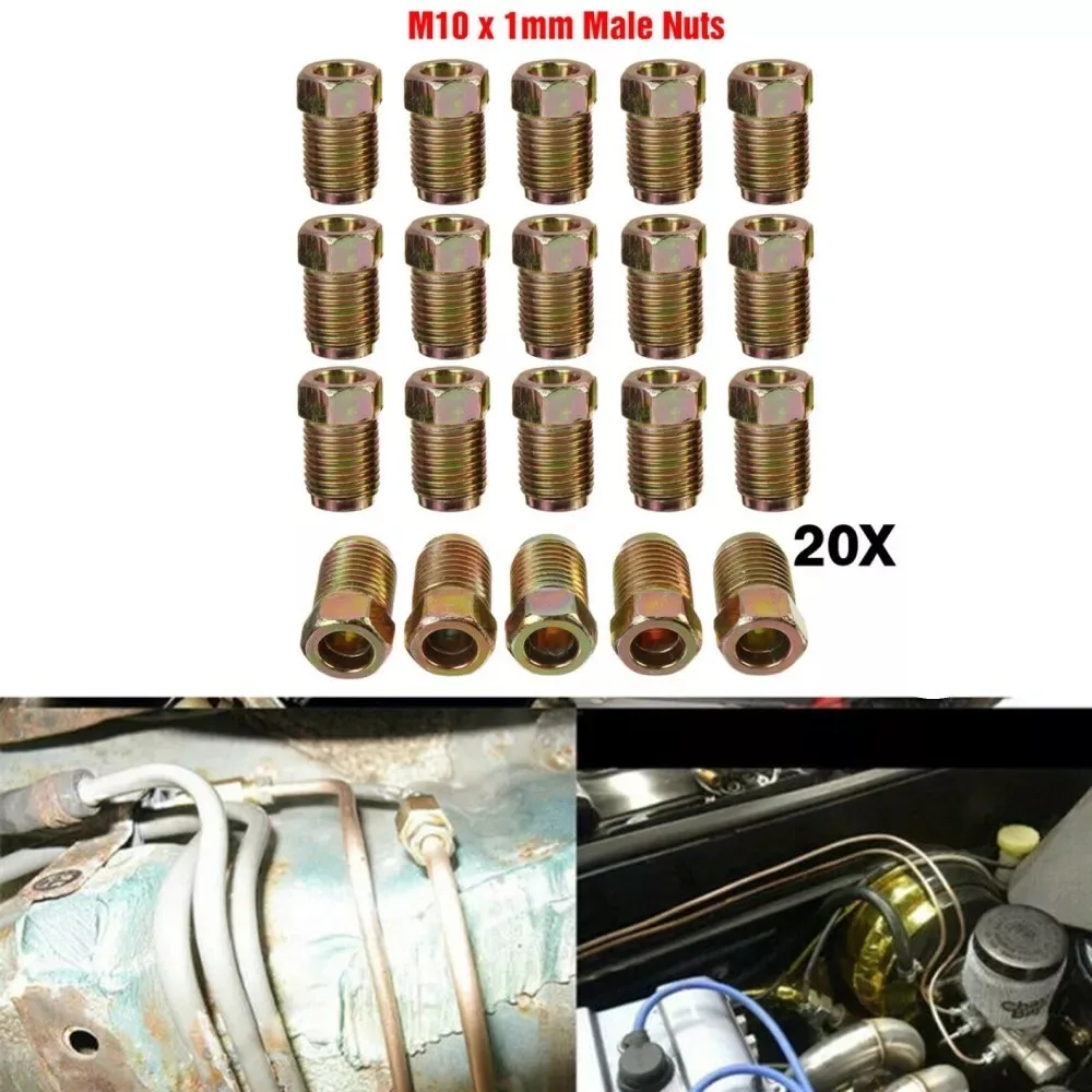20pcs Brake Pipe 10mmx1mm Male Short Brake Pipe Screw Nuts for 3/16 Inch Metric Braking Tubes For Car SUV Motorcycles