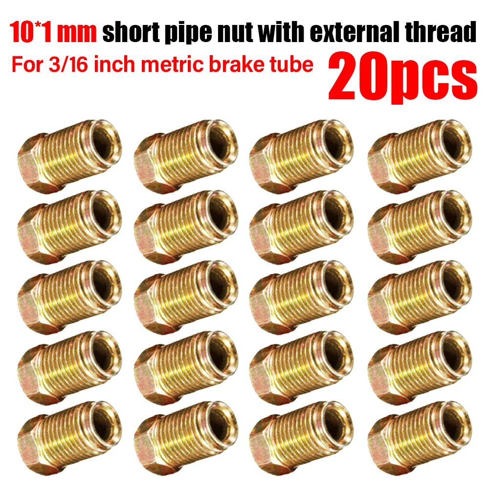 20pcs Brake Pipe 10mmx1mm Male Short Brake Pipe Screw Nuts for 3/16 Inch Metric Braking Tubes For Car SUV Motorcycles