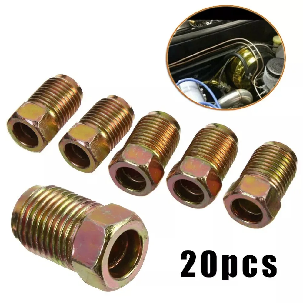 20pcs Brake Pipe 10mmx1mm Male Short Brake Pipe Screw Nuts for 3/16 Inch Metric Braking Tubes For Car SUV Motorcycles