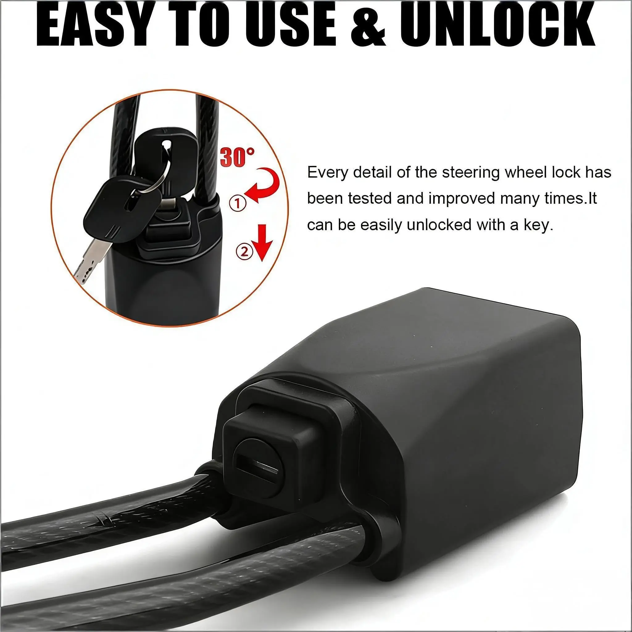 Car Steering Wheel Lock, Anti-Theft Steel Cable Security Lock, Universal Vehicle Safety Device for Cars