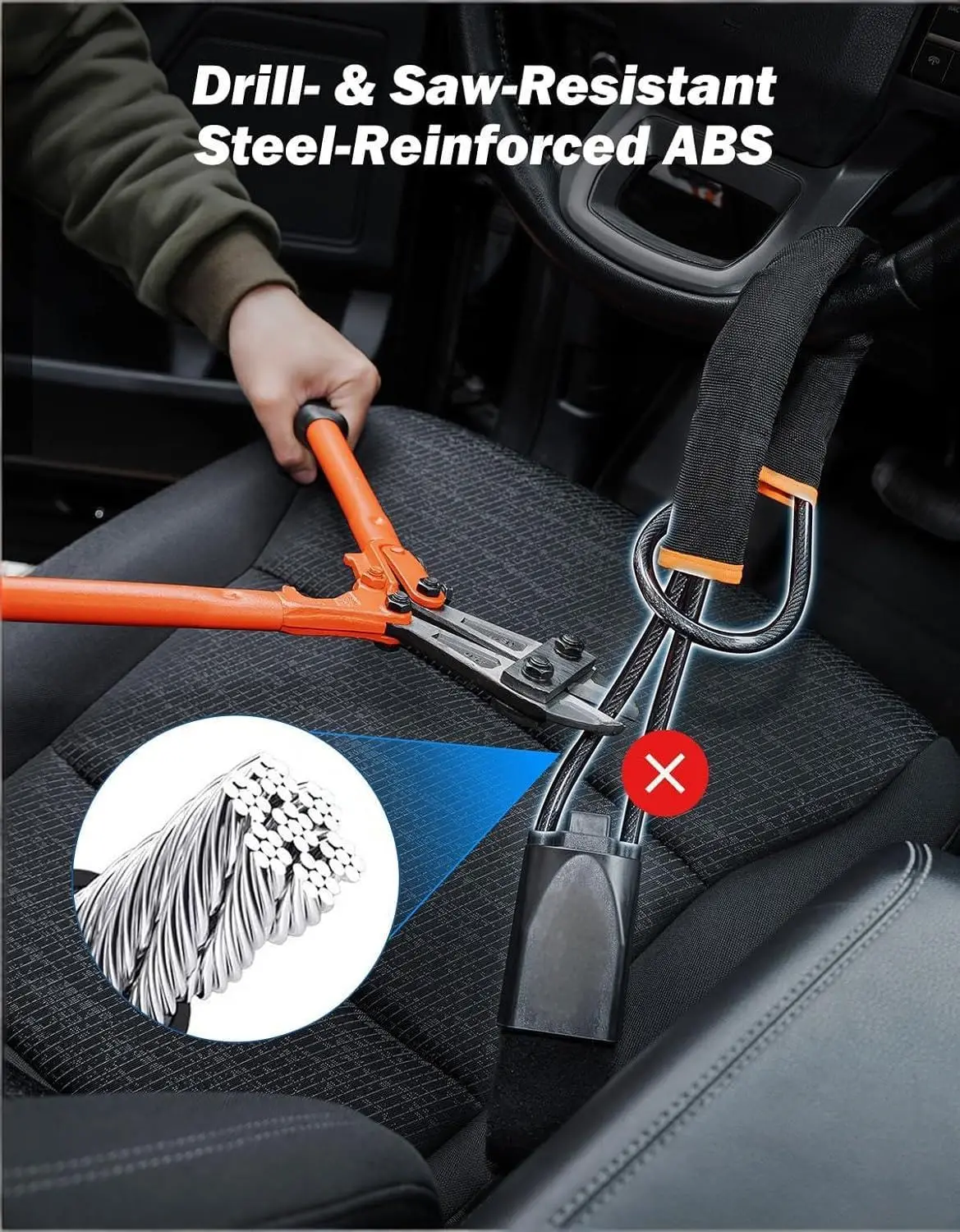 Car Steering Wheel Lock, Anti-Theft Steel Cable Security Lock, Universal Vehicle Safety Device for Cars