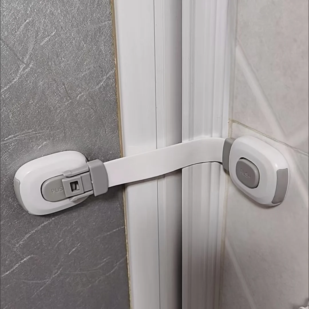 1pc Motorhome Plastic Safety Lock No Drilling Adhesive Fixation Drawer Door Lock Double Snap Refrigerator Door Lock RV Parts