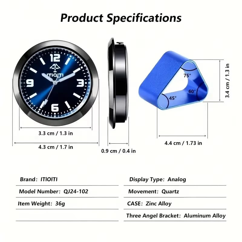 1pc Luminous Mini Car Quartz Analog Clock With Adjustable Angle Stand, Zinc Alloy Dashboard Air Vent Mount For car Decoration