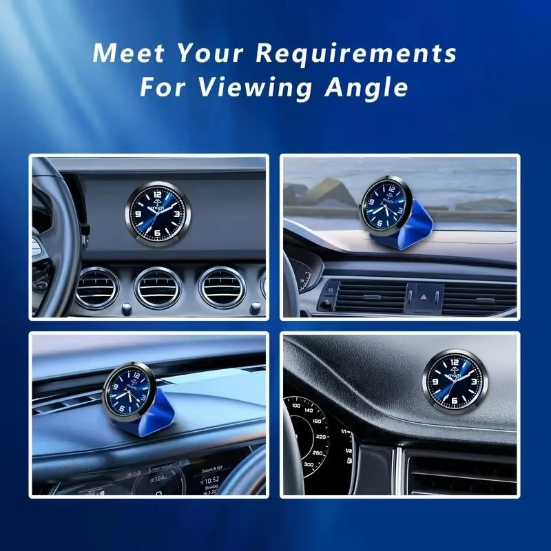 1pc Luminous Mini Car Quartz Analog Clock With Adjustable Angle Stand, Zinc Alloy Dashboard Air Vent Mount For car Decoration