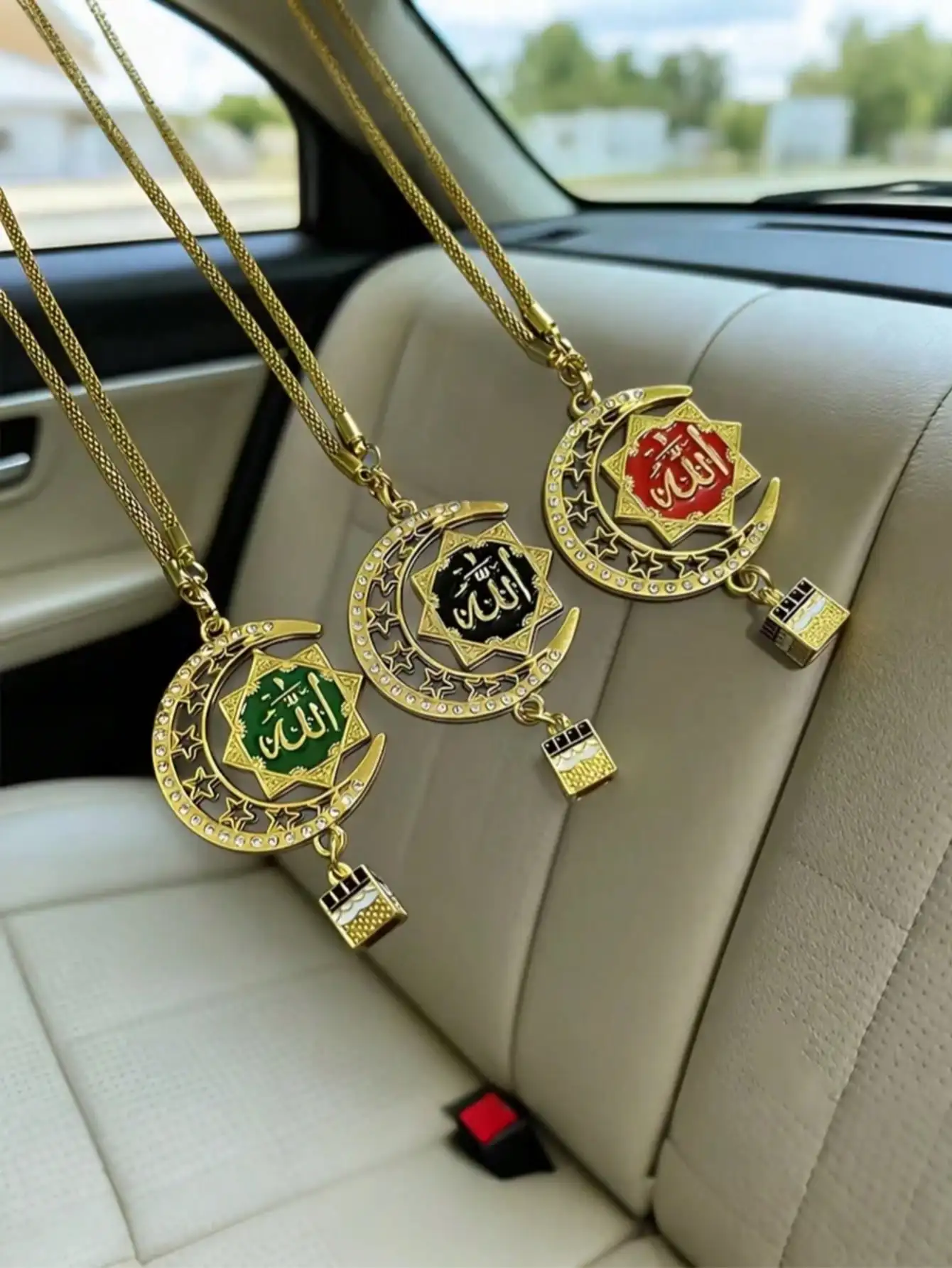 Muslim Islamic Car Rearview Mirror Pendant Gold Black Calligraphy Metal Religious Hanging Ornament Auto Home Art Gift
